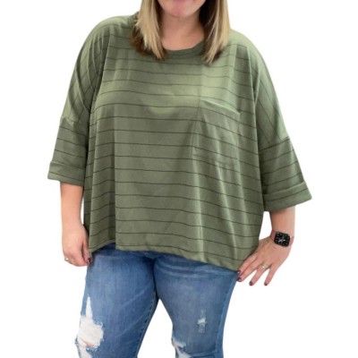 Women's Striped Boxy Top - White Birch