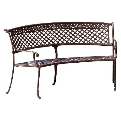 Sebastian Cast Aluminum Patio Sector Bench - Shiny Copper - Christopher Knight Home