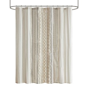 Gracie Mills Modesto Chenille Striped Cotton Printed Shower Curtain - 1 of 4