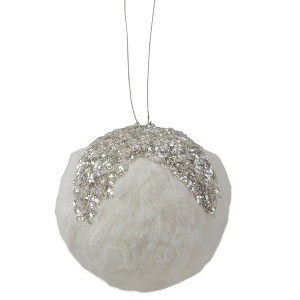 Northlight Faux Fur and Sequine Christmas Ball Ornament - White - 4.25" - 1 of 4