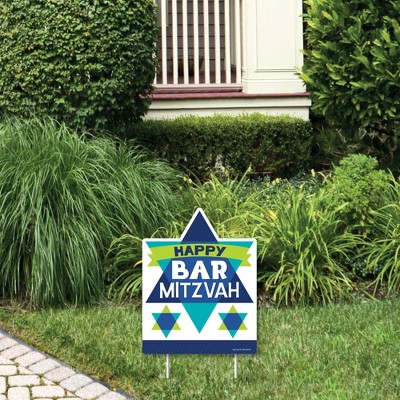 Big Dot of Happiness Blue Bar Mitzvah - Outdoor Lawn Sign - Boy Party Yard Sign - 1 Piece