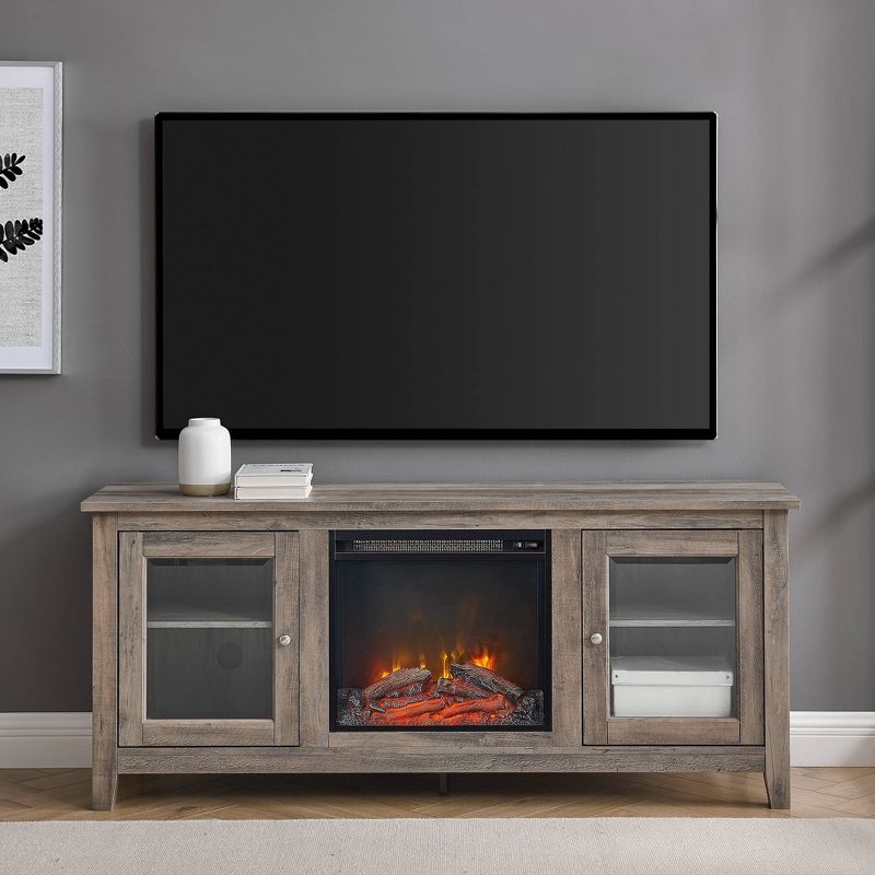 Transitional Glass Door Fireplace TV Stand for TVs up to 65" - Saracina Home, 5 of 14