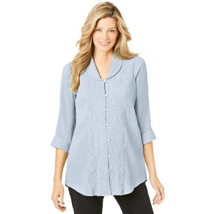 Woman Within Plus Size Textured Gauze Tunic With Shawl Collar - 1 of 4