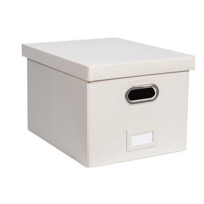 Cream Linen Collapsible File Storage Organizer with Lid