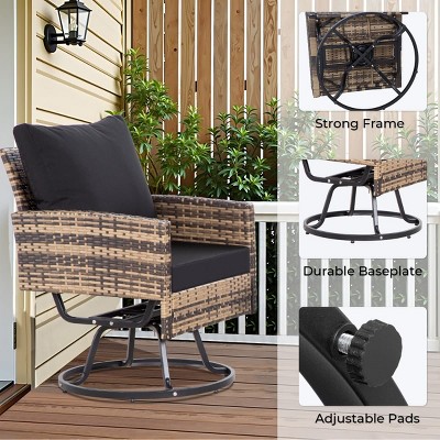 3-Piece Wicker Patio Seating Set with Swivel Chairs and Coffee Table, Outdoor Rattan Furniture for Porch, Balcony, Garden or Deck-The Pop Home