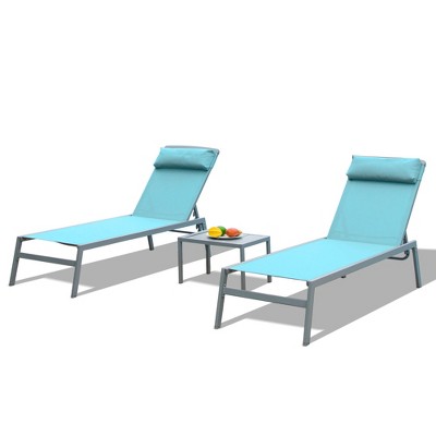 SKRAN Patio Chaise Lounge Set,Adjustable Pool Lounge Chairs,for Sunbathing,Beach,(Only includes 2 Lounge Chairs with Headrest & 1 Table)