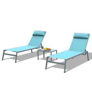 SKRAN Patio Chaise Lounge Set,Adjustable Pool Lounge Chairs,for Sunbathing,Beach,(Only includes 2 Lounge Chairs with Headrest & 1 Table) - 1 of 4