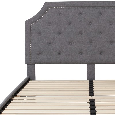 Light Gray Queen Upholstered Platform Bed with Tufted Headboard