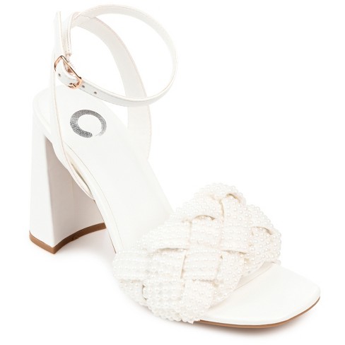 Journee Collection Womens Dua Tru Comfort Foam Pearl Accents Block Heel  Sandals, White 9.5 : Target