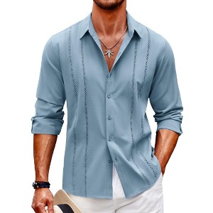 COOFANDY Mens Cuban Guayabera Shirt Casual Button Down Shirts - 1 of 4