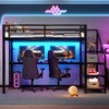 Full/Queen Size Metal Loft Bed with Desk, LED Light, USB Ports, Storage Stairs & Multifunctional Iron Nets, Black - ModernLuxe - 2 of 4