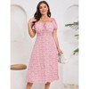 Coolmee Women's Summer Floral Plus Size Dress Square Neck Puff Sleeve Boho Maxi Dresses Tie Front High Waist Split Long Dress - 2 of 4
