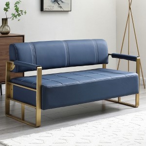 GDFStudio Olive Faux Leather Upholstered Tufted 57.9" Loveseat with Golden Metal Arms - 1 of 4