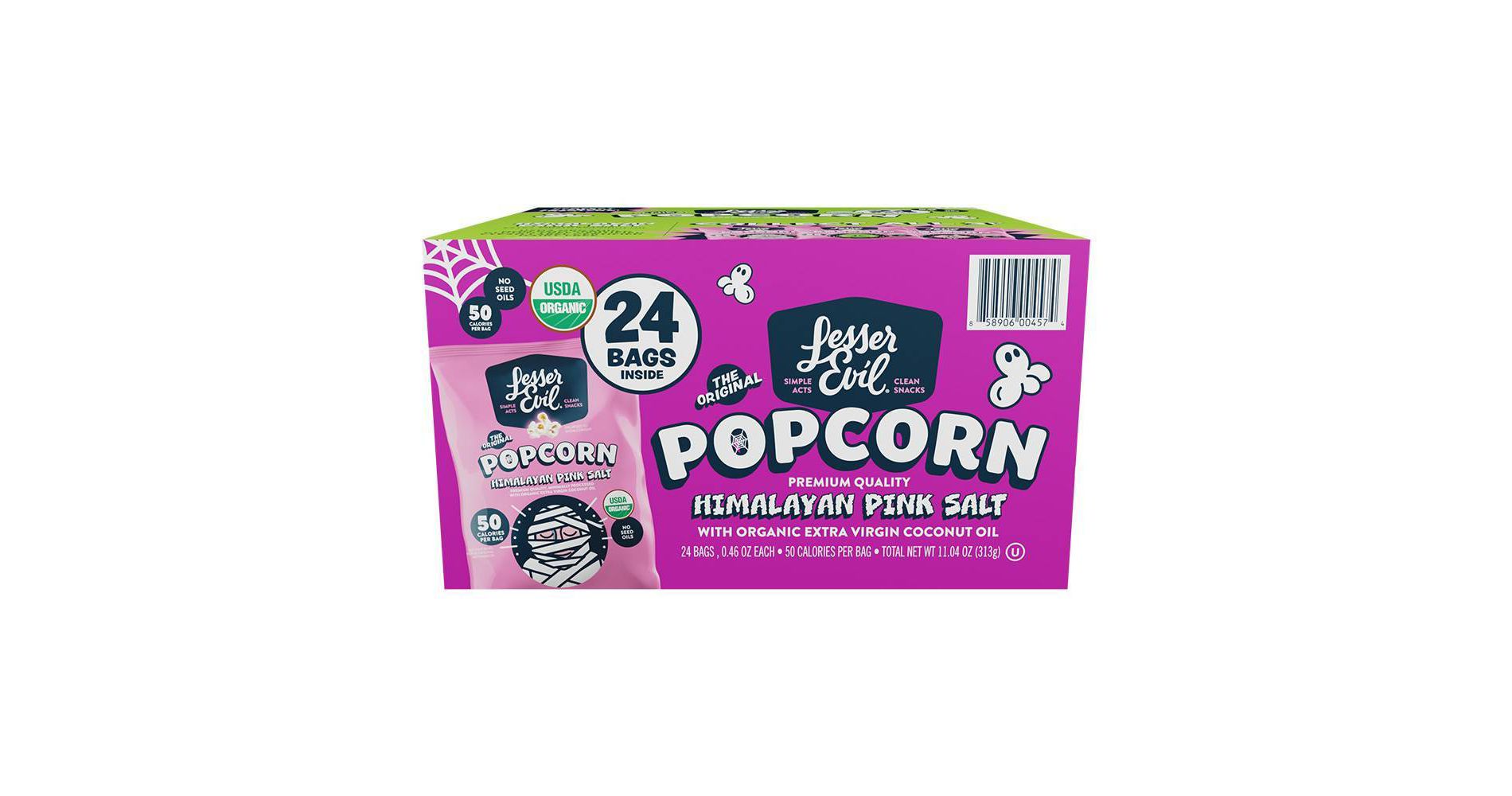 LesserEvil Halloween Himalayan Pink Salt Organic Popcorn - 11.04oz/24ct
