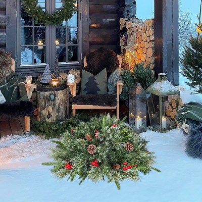 SKRAN 20-Inch Christmas Ground Tree With 220 tree tips and flowering pine needles,14 pine cones,and 12 red berry for Porch, Pathway, or Entryway Decor