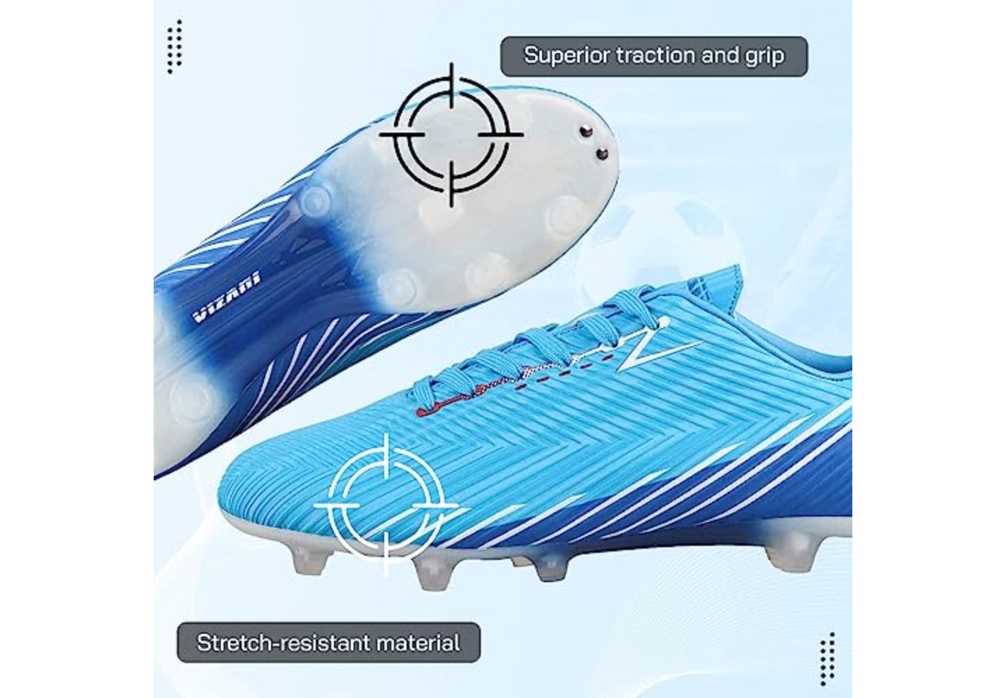 Мужские бутсы Vizari Tesoro Firm Ground Outdoor Soccer Shoes/Cleats for Teens and Adults - Sky/Navy, цвет: Тёмно-синий — фото 6