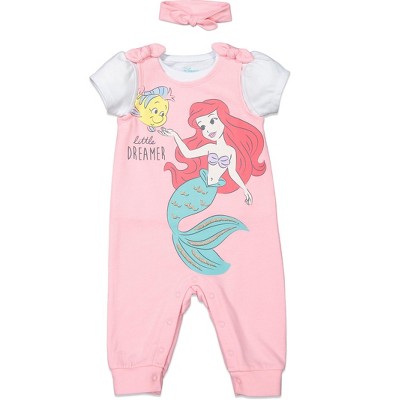Image of  Disney Princess Ariel Newborn Baby Girls French Terry Snap Sleeveless Romper & Headband 3-6 Months 
