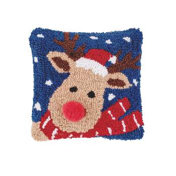 C&F Home 8" x 8" Christmas Reindeer Hooked Petite  Size Petite  Size Accent Throw  Pillow
