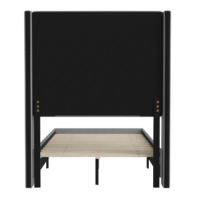 Elysian Twin Gray Linen Upholstered Bed with Sleek Wingback Headboard