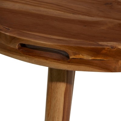 Elegant Round Teak Wood Side Table with Tripod Base - 25" Brown