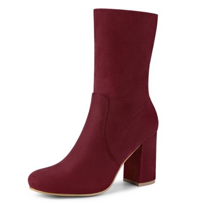 Allegra K Women's Platform Buckle Lace Up Block Heel Ankle Boot Burgundy 7  : Target