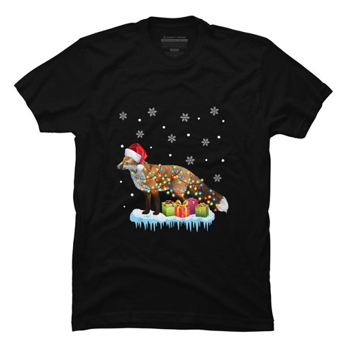 Men's Design By Humans X-Mas Fox Christmas Lights Funny Wild Animal Design  Gift T-Shirt By NekoShop T-Shirt - Black - Large