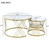 Nesting Coffee Table Set of 2, Brown Tempered Glass, High Gloss Marble Tabletop, 2 Drawers, Golden Frame, Round Center Table for Home, Office - 2 of 4