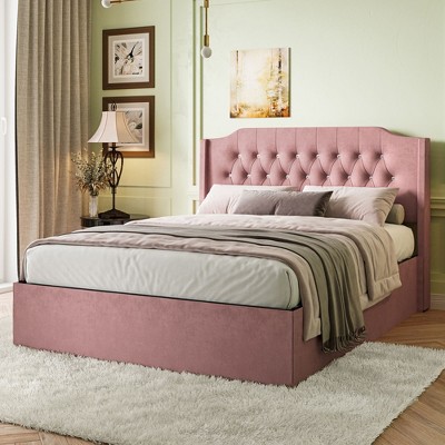 CAVINAS Queen Size Elegant Tufted Upholstered Platform Bed Frame with Crystal Button Accents,No Box Spring Needed