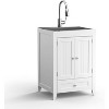 VINGLI 24-Inch Laundry Sink with Cabinet and Pull-Out Sprayer Faucet, Stainless Steel Utility Sink with Cabinet and Drawer Combo, White - 3 of 4