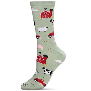 Memoi Farm Fun Bamboo Blend Crew Socks Moss 9-11 - 1 of 4