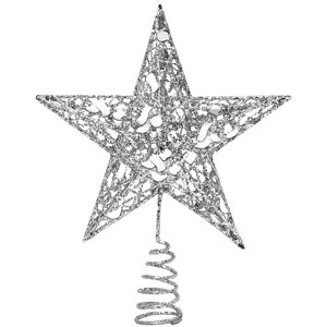 Aoibox Silver Metal Christmas Tree Topper 6 inch Glitter Wire Star Hollow Design Spiral Base 1 Piece for Holiday Tree Decoration - 1 of 4