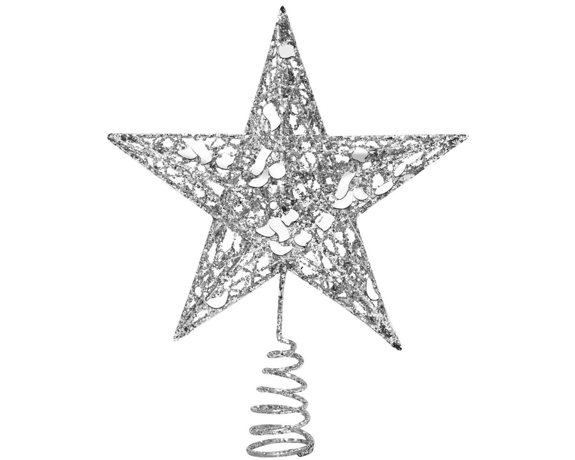 Aoibox Silver Metal Christmas Tree Topper 6 inch Glitter Wire Star Hollow Design Spiral Base 1 Piece for Holiday Tree Decoration