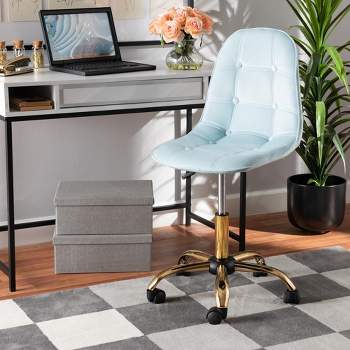 Baxton Studio Kabira Contemporary Glam and Luxe Velvet Fabric and Metal Swivel Office chair