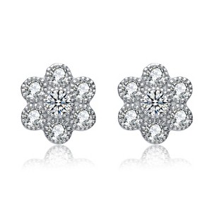 Guili Floral Radiance Rhodium Plated Sterling Silver Earrings with Cubic Zirconia arranged in flower shape for a soft sparkling statement - 1 of 4