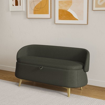 NicBex Storage Bench 50" Modern Oblong Bed End Storage Sofa Stool in Teddy Fleece for Bedroom and Entryway, Green