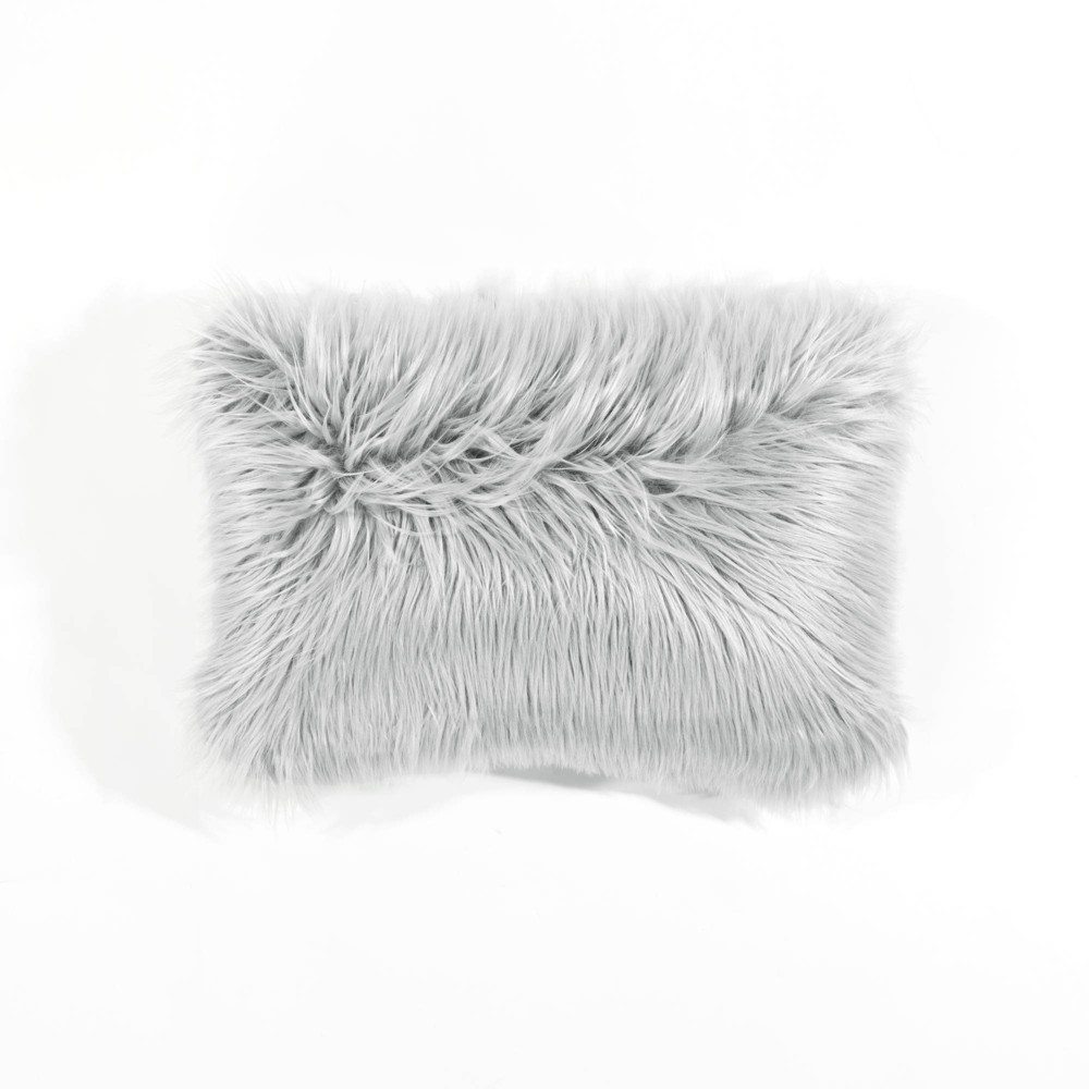 Photos - Pillowcase 13"x20" Oversize Mongolian Luca Soft Faux Fur Lumbar Throw Pillow Cover Gr