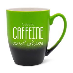 Elanze Designs Fueled By Caffeine And Chaos Two Toned Ombre Matte Green and Black 12 ounce Ceramic Stoneware Coffee Cup Mug - 1 of 4