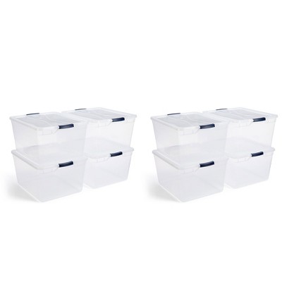 Rubbermaid Cleverstore Clear Holiday 71 Qt Bins with Tray Inserts, Built-In  Handles to Maximize Storage, Great for Holiday Decor, Clear Base, Red Lid