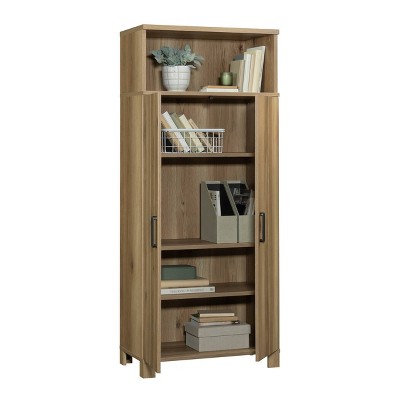 Timber Oak Storage Cabinet with Adjustable Shelving and Black Hardware