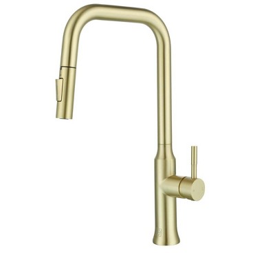 Elegant Lighting Noor Single Handle Pull Down Sprayer Kitchen Faucet in Brushed Gold