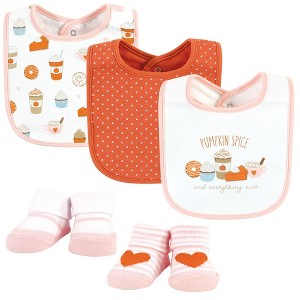 Hudson Baby Infant Girl Cotton Bib and Sock Set, Pumpkin Spice, One Size - 1 of 4
