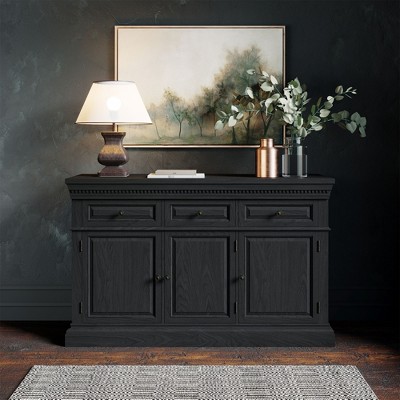 Theo Antiqued Black Wooden Sideboard with Raised Panel Doors