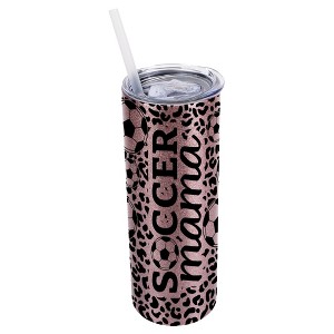 Elanze Designs Leopard Print Bubblegum Pink 20 Ounce Double Wall Stainless Steel Glitter Travel Tumbler With Sliding Lid And Straw, Soccer Mom - 1 of 4