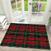 Christmas Rectangular Red Plaid Welcome Doormat - Green & Golden Tartan Floor Mat, Non-Slip Absorbent Carpet. - 4 of 4
