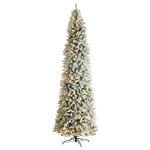 Nearly Natural 10’ Slim Flocked Montreal Fir Prelit LED Artificial Christmas Tree - 1 of 1