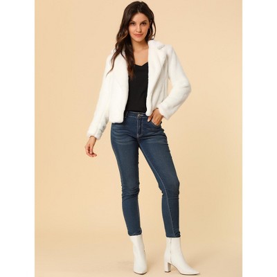 INSPIRE CHIC Women's Winter Cropped Notch Lapel Fluffy Faux Fur Coat Medium White — фото 3