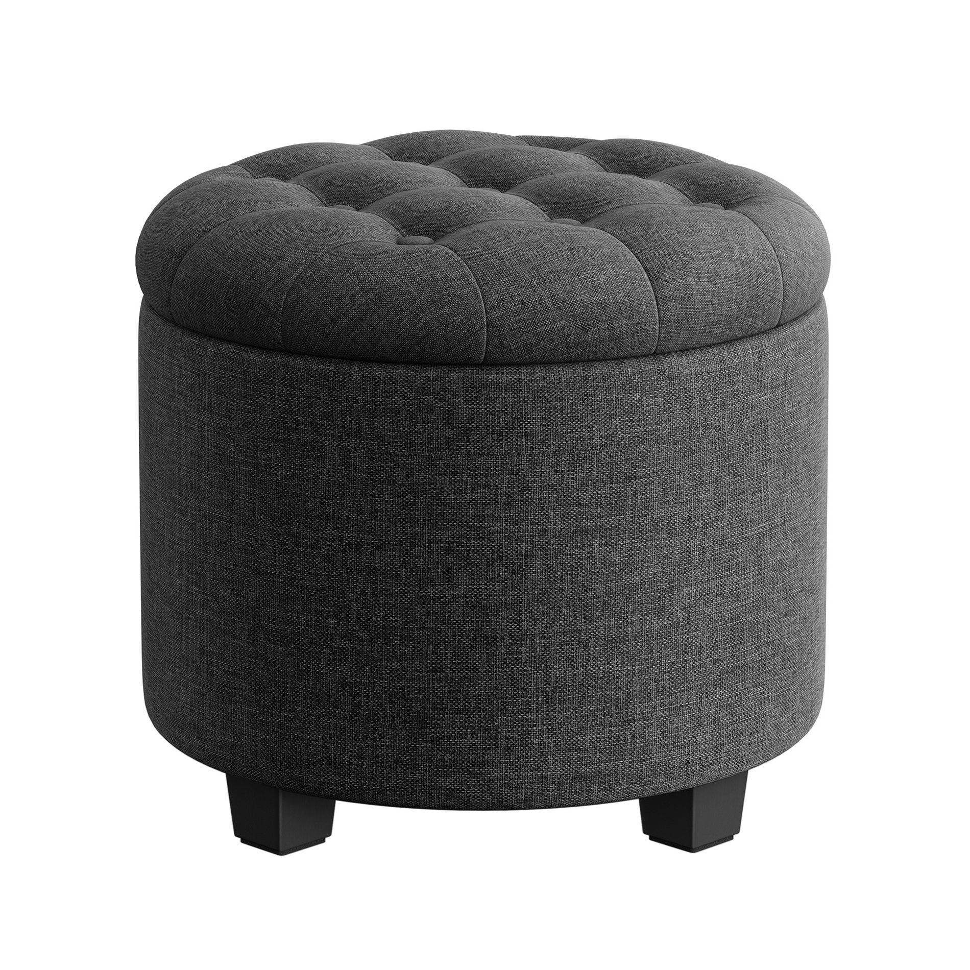 Round Storage Ottoman, 17.7" Dia. x 17.5" H, Sturdy Footrest with Legs, Supports 330 lb, Dark Gray, for Living Room & Bedroom