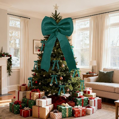Satin Christmas Tree Topper Bow and 24 Short Ribbon Bows, 25 PCS Ornament Set with Wired Edge for Garland, Wreath, Wall