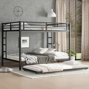 Queen Over Queen Metal Bunk Bed with Twin Size Trundle - 1 of 4