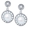 Pompeii3 3/8ct Diamond & Pearl Vintage Gatsby Style Earrings 10K White Gold - 2 of 3